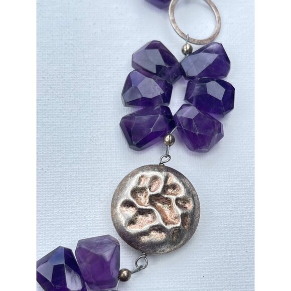 Deb Guyot Signed Amethyst Necklace Sterling Silver Beaded - Picture 4 of 7